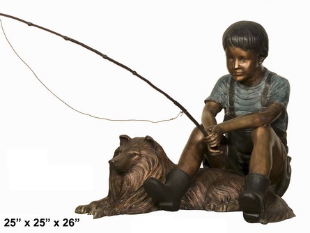 Boy and Dog Fishing - Click Image to Close